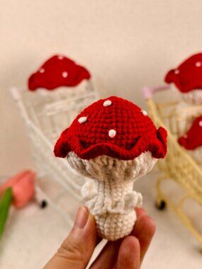 Handmade Amigurumi Crochet Medium Red Mushroom Plushie